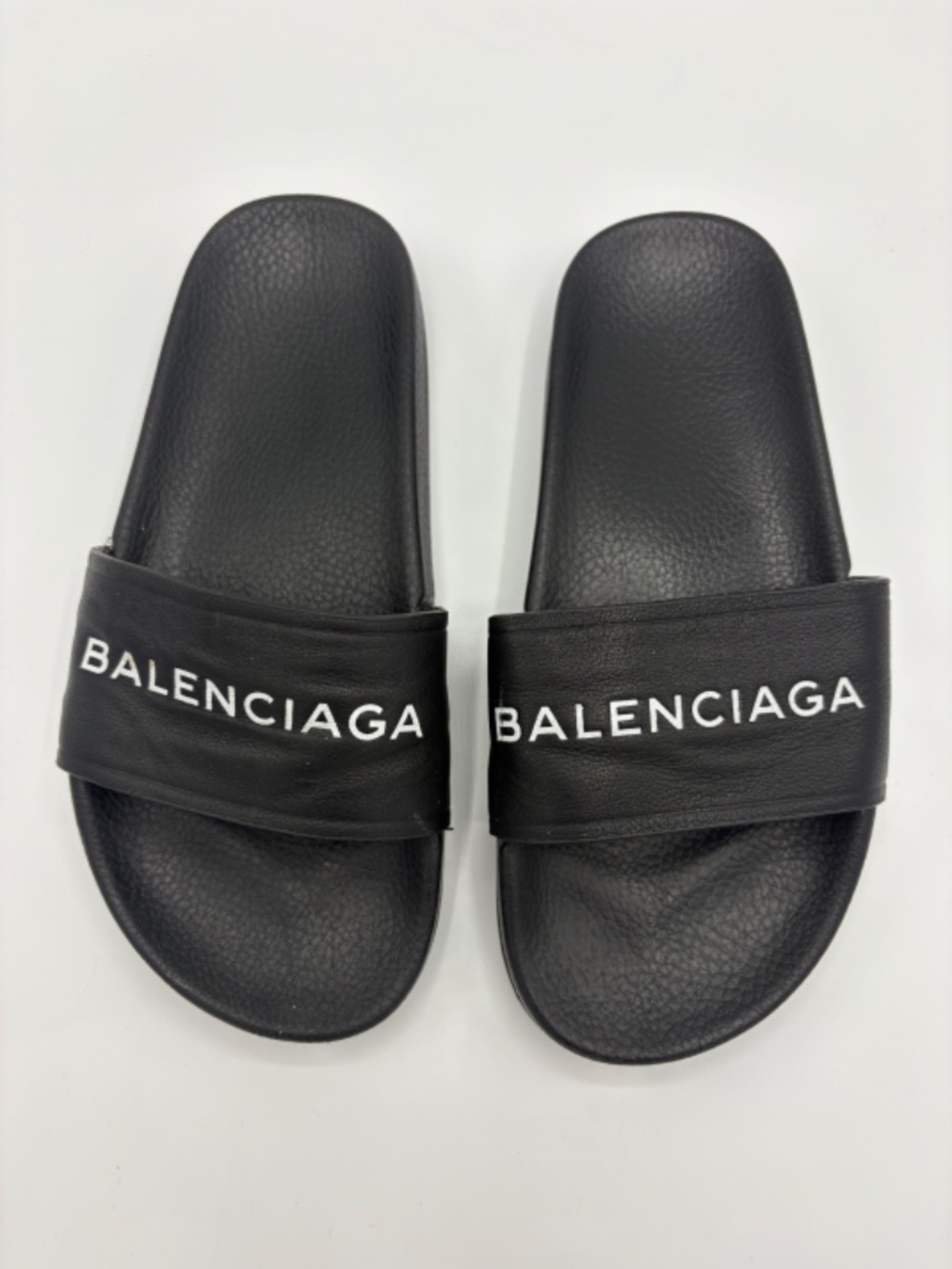 Authentic Balenciaga Womens Slides Sandals Size Eu 38 Black Leather Logo - Picture 2 of 7